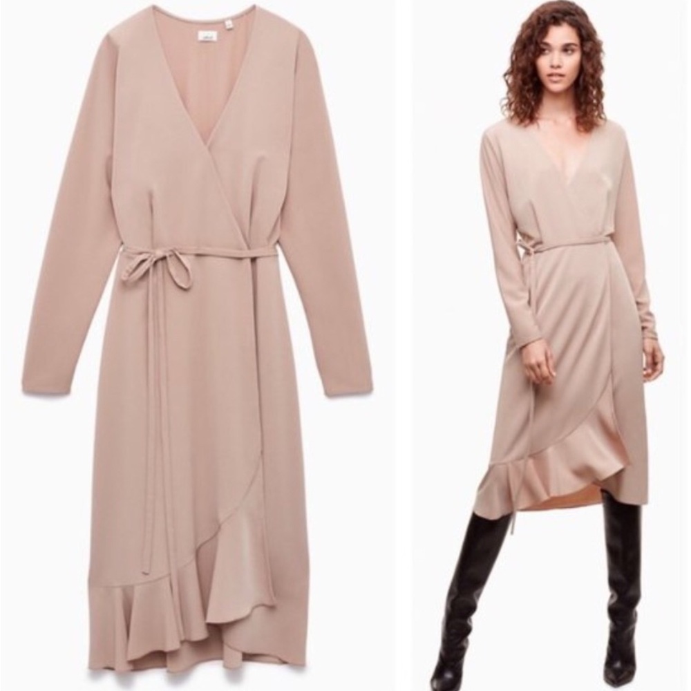 Aritzia Wilfred Wrap Midi Dress Nude EUC